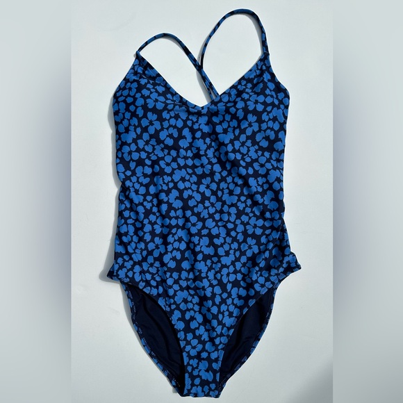 Aerie Blue Floral Strappy Back One Piece Swimsuit - Picture 2 of 8
